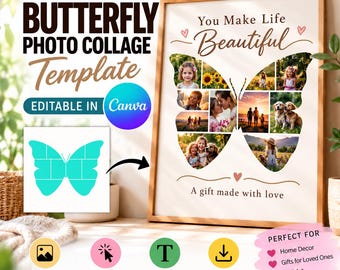 PRINTABLE   Butterfly Gift Collage Template | Editable Collage for Butterfly Lovers | Canva Custom Butterfly Collage