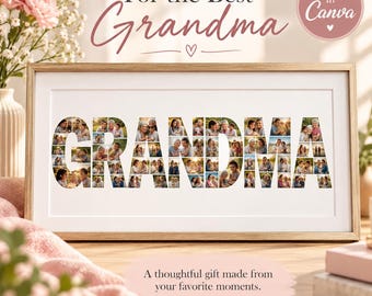 Grandma Photo Collage Template, Editable Canva Grandma Gift, Personalized Grandmother Photo Gift, Printable Family Collage