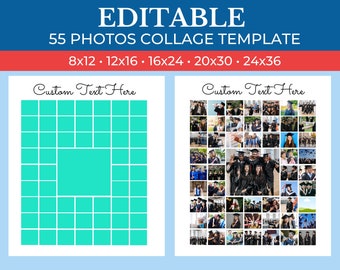 PRINTABLE 55 Photos Collage Template Canva | Photo Collage Good for 55 Photos | 55 Photos Template Collage Editable Drag and Drop