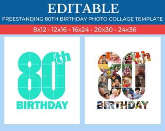 Picture Collage 80th BirthdayTemplate | GridArt Canva | Image Collage | Pic Stitch | 80th BirthdayCollage Template