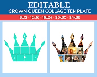 Picture Collage Crown Queen Template | GridArt Canva | Image Collage | Pic Stitch | Crown Queen Collage Template