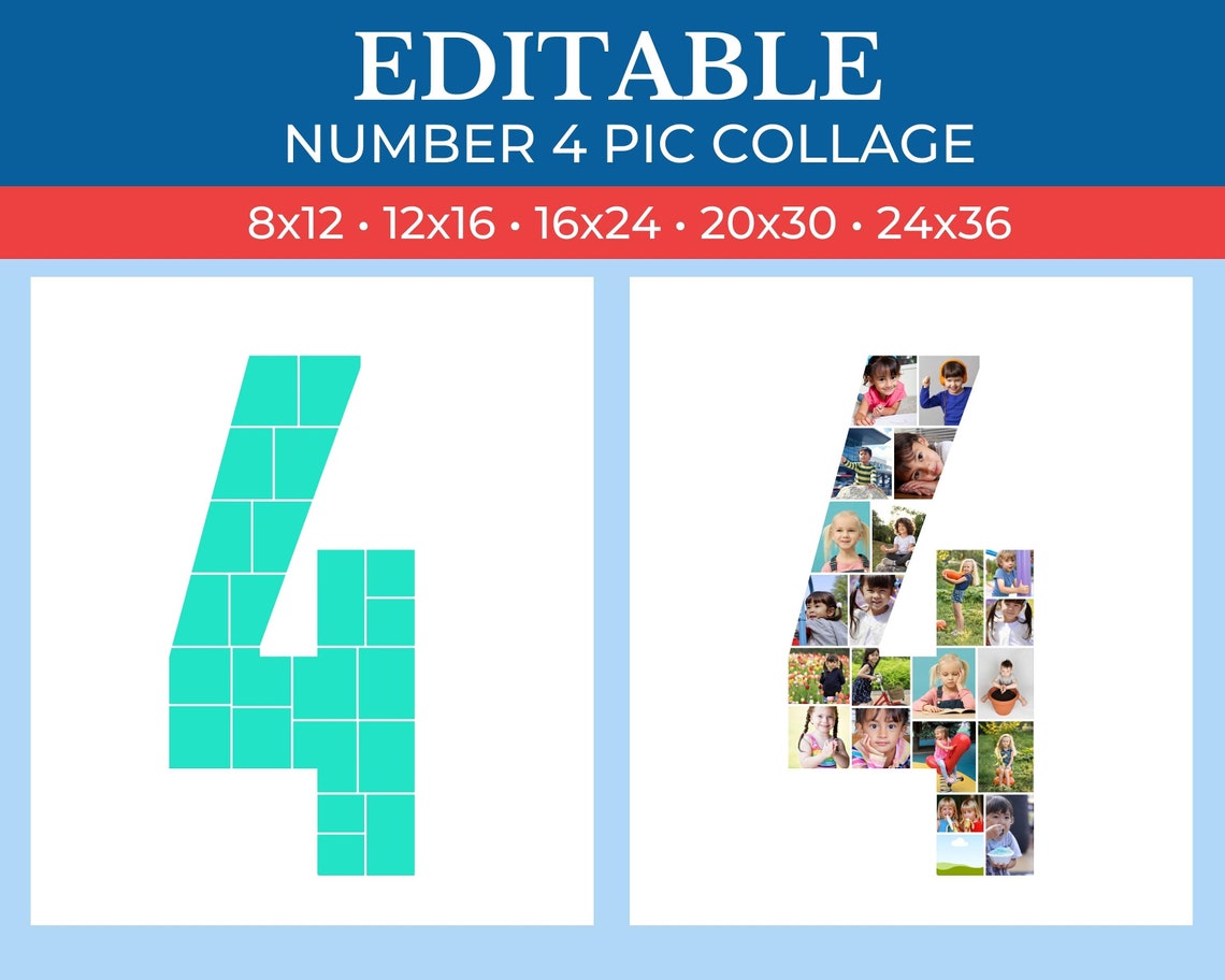 4th Number Collage Frame | 4 Collage Frame Canva Editable | 4th ...
