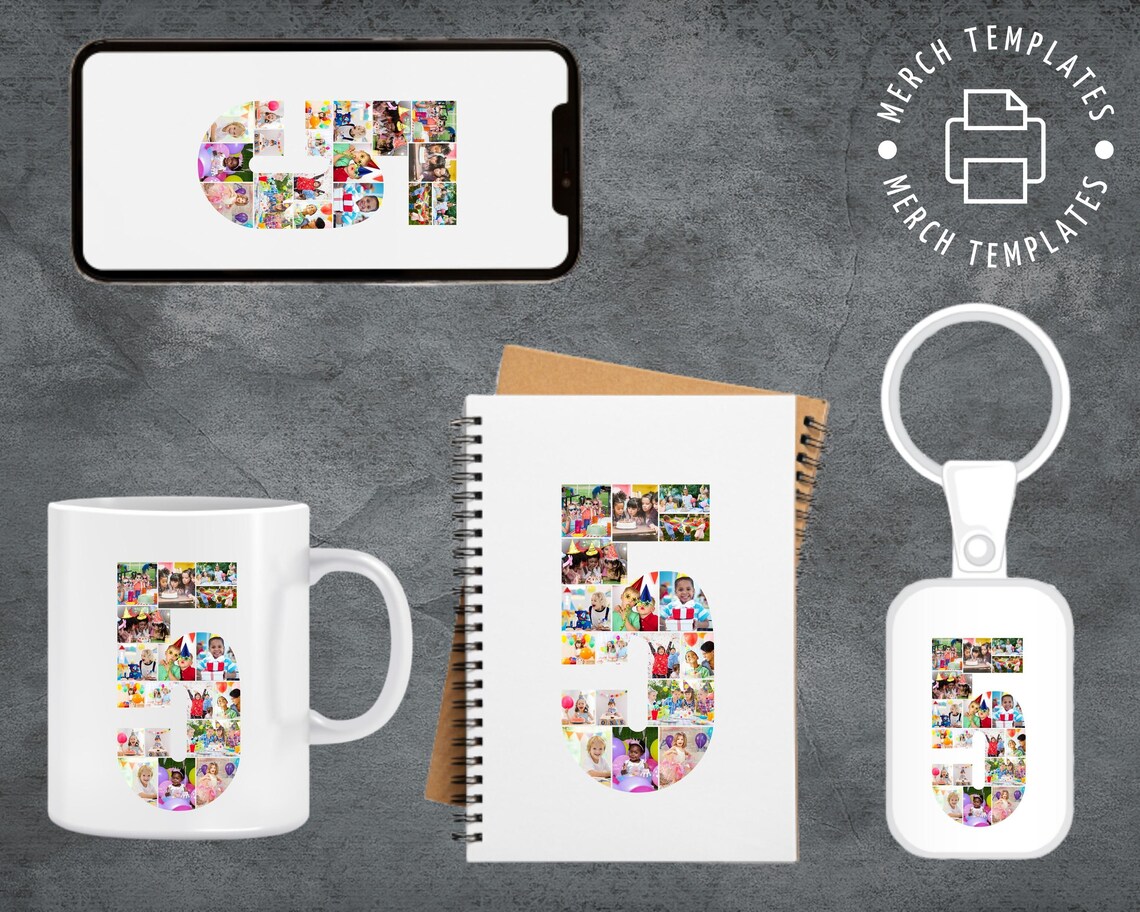 5th Number Collage Frame | 5 Collage Frame Canva Editable | 5th ...