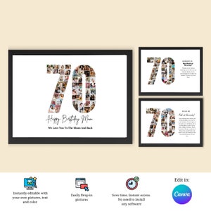 70 Birthday Collage Frame | 70 Collage Frame Canva Editable | 70th Birthday Collage Template | 70th Anniversary Collage Frame
