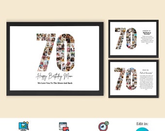 Collageram för 70-årsdag | Redigerbar collageram för 70-årsdag i Canvas | Mall för collage för 70-årsdag | Collageram för 70-årsjubileum