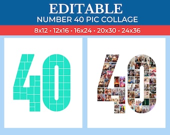 40 Number Collage Frame | 40 Collage Frame Canva Editable | 40th Birthday Collage | 40th Anniversary Collage Frame