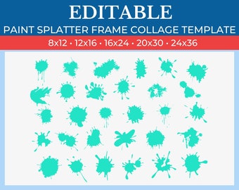 Picture Collage Paint Splatter Frame Template | GridArt Canva | Image Collage | Pic Stitch | Paint Splatter Frame Collage Template
