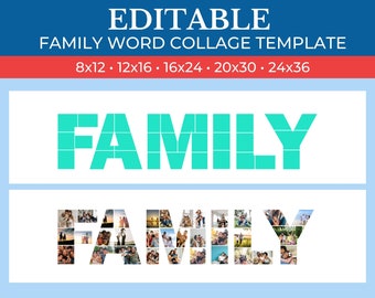 Picture Collage Family Word Template | GridArt Canva | Image Collage | Pic Stitch | Family Word Collage Template