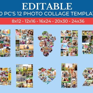 Wall collage photocollage grid art in the shape of 10 PC's 12 Photo