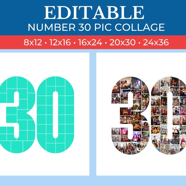 30 Number Collage Frame | 30 Collage Frame Canva Editable | 30th Birthday Collage | 30th Anniversary Collage Frame