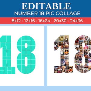Cornice collage numeri 18 STAMPABILE / Cornice collage 18 Canva modificabile / Collage 18° compleanno / Cornice collage 18° anniversario