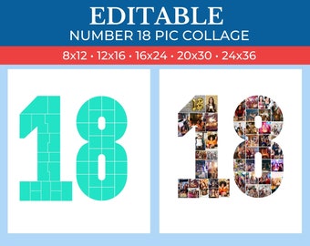 PRINTABLE 18 Number Collage Frame | 18 Collage Frame Canva Editable | 18th Birthday Collage | 18th Anniversary Collage Frame