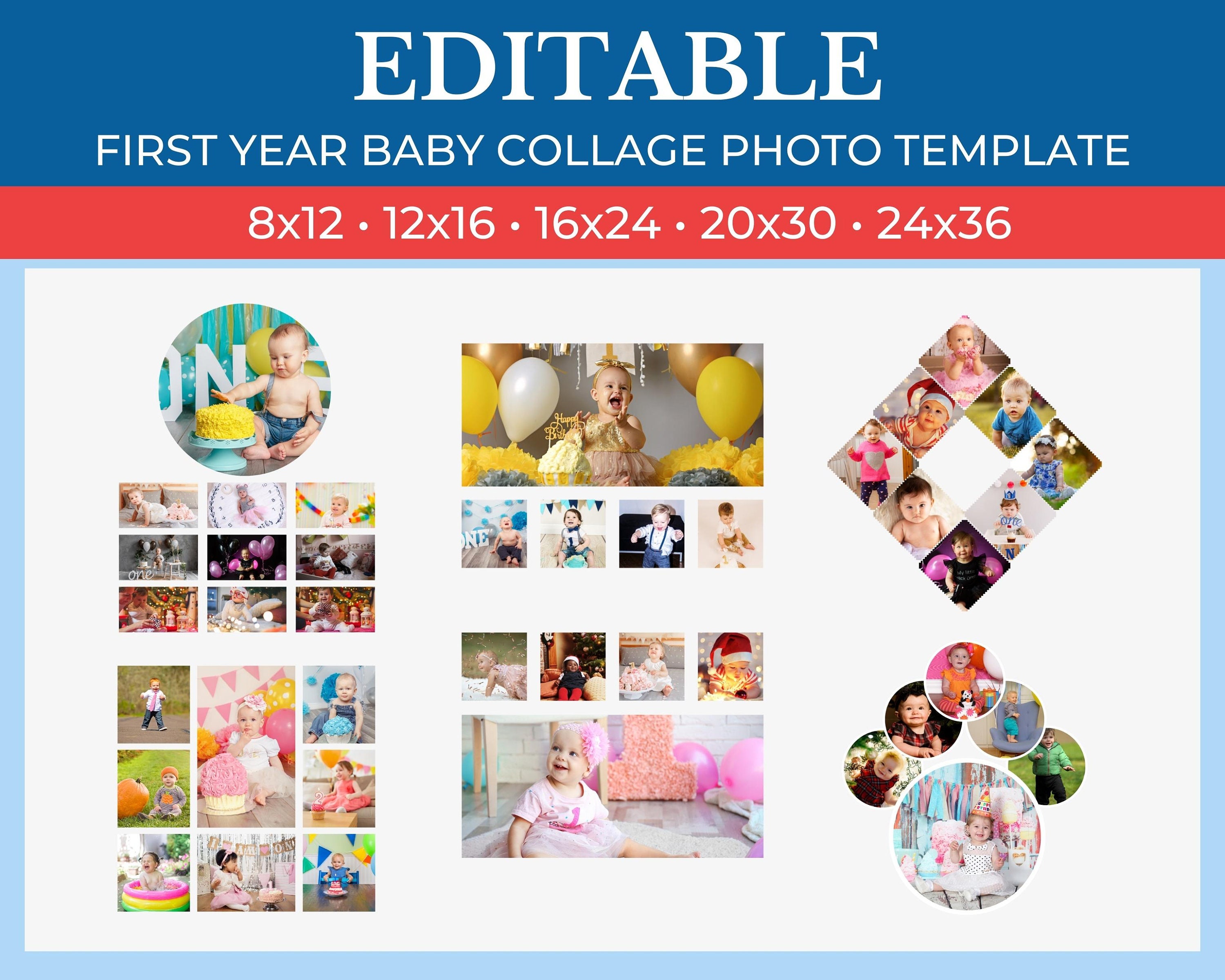 Picture Collage First Year Baby Template Gridart Canva - Etsy