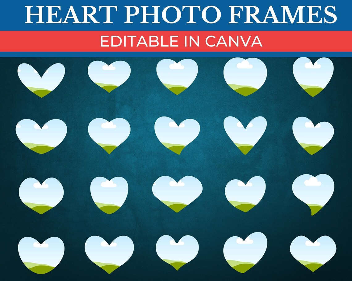 PRINTABLE Heart Photo Frames Canva Heart Shape Frames Canva Etsy