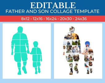 Picture Collage Father and Son Design Template | GridArt Canva | Image Collage | Pic Stitch | Father and Son Design Collage Template