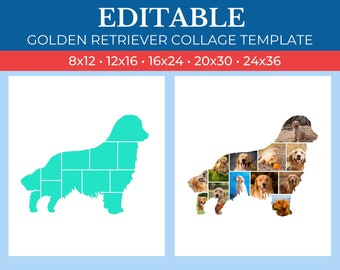 Dog Picture Collage Golden Retriever Template | GridArt Canva | Image Collage | Pic Stitch | Golden Retriever Collage Template