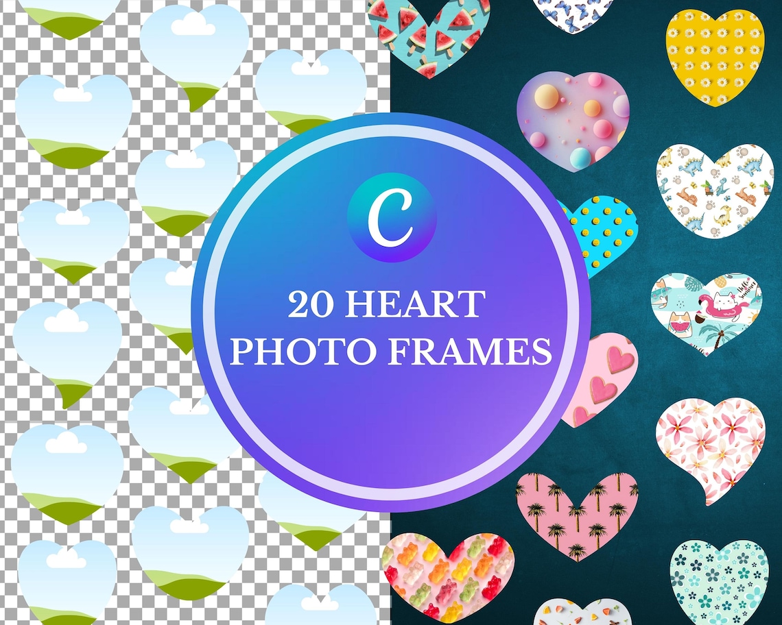 PRINTABLE Heart Photo Frames Canva Heart Shape Frames Canva Etsy