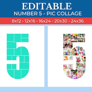 5th Number Collage Frame | 5 Collage Frame Canva Editable | 5th Birthday Collage | 5th Anniversary Collage Frame