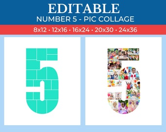 5th Number Collage Frame | 5 Collage Frame Canva Editable | 5th Birthday Collage | 5th Anniversary Collage Frame