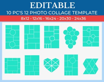 Picture Collage 10 photo travel Template | GridArt Canva | Image Collage | Pic Stitch | 10 photo travel Collage Template