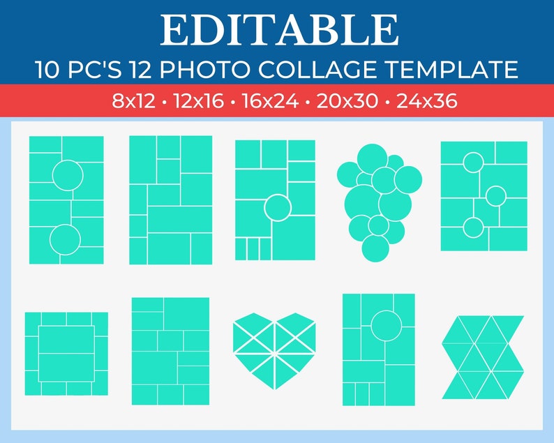 Collage gift template in the shape of a 10 PC's 12 Photo grid art