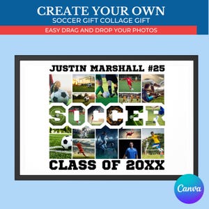 Fußball Geschenk Collage | Collage Leinwand Vorlage | Editierbare Canva Template Collage als Geschenk für Fußballspieler