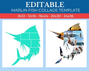 Picture Collage Marlin Fish Template | GridArt Canva | Image Collage | Pic Stitch | Marlin Fish Collage Template