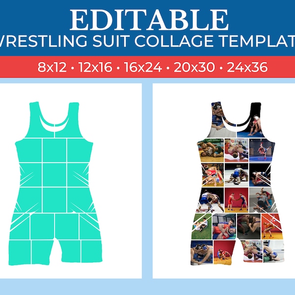 Wrestling Suit Singlet Photo Collage Template | Picture Collage Wrestling Suit Design Template | GridArt Canva | Image Collage | Pic Stitch