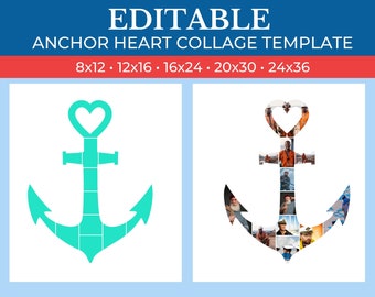 PRINTABLE Sailor Gift Anchor Photos Collage Template Canva | Sailor Photos Template Collage Editable Drag and Drop