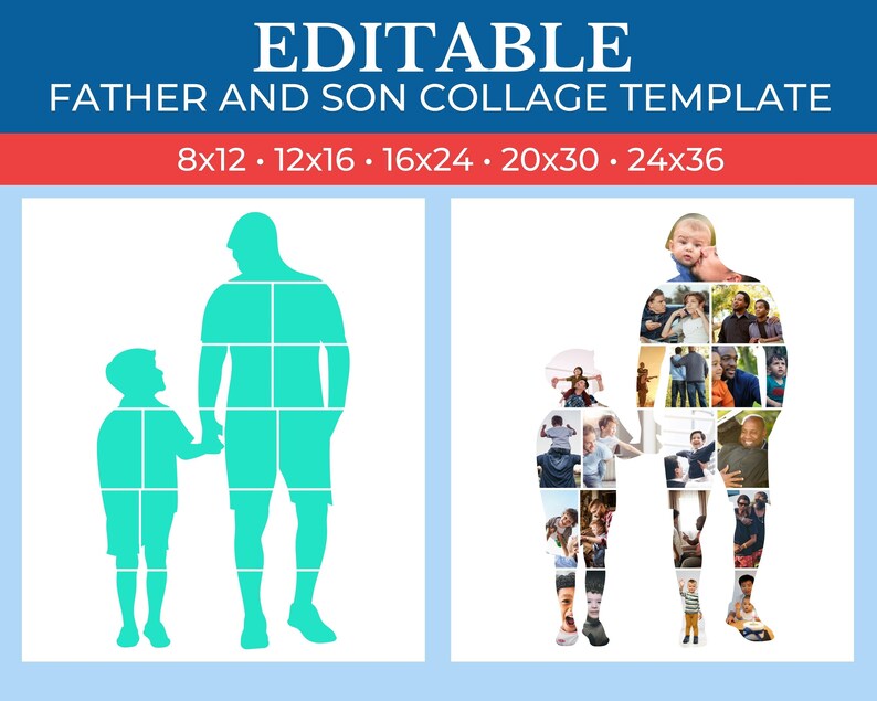 Collage gift template in the shape of a Father and Son grid art