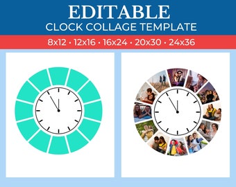 Picture Collage Clock Template | GridArt Canva | Image Collage | Pic Stitch | Clock Collage Template