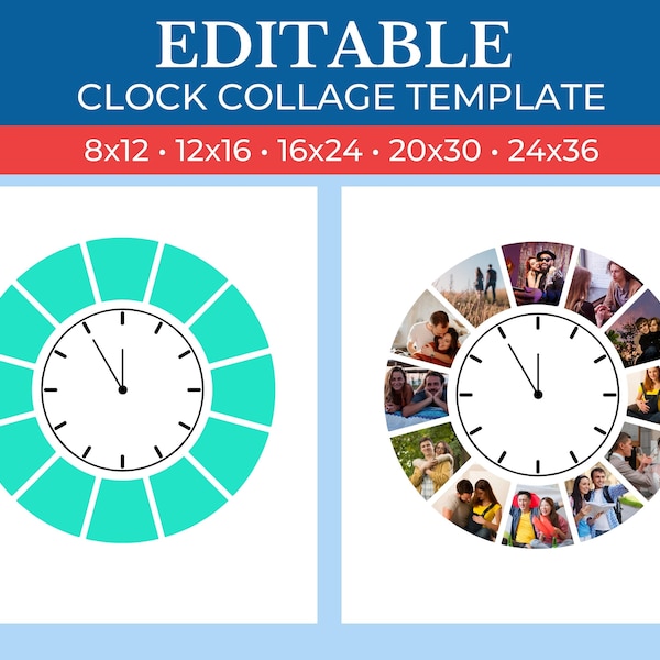 Picture Collage Clock Template | GridArt Canva | Image Collage | Pic Stitch | Clock Collage Template