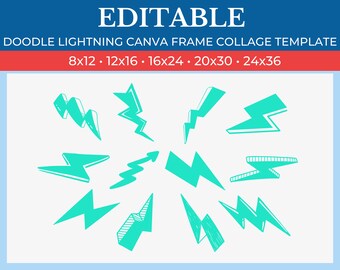 Picture Collage Doodle Lightning Design Template | GridArt Canva | Image Collage | Pic Stitch | Doodle Lightning Design Collage Template