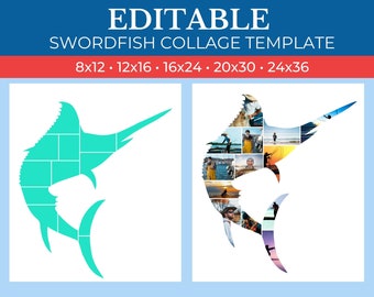 Picture Collage Swordfish Template | GridArt Canva | Image Collage | Pic Stitch | Swordfish Collage Template