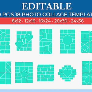 Picture Collage 18 Photo Template | GridArt Canva | Image Collage | Pic Stitch | Best Gift For Love One&#39;s | 18 Photo Collage Template