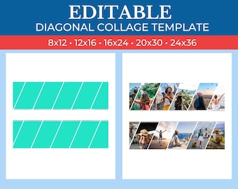 Picture Collage Diagonal Template | GridArt Canva | Image Collage | Pic Stitch | Diagonal Collage Template