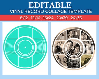 Picture Collage Vinyl Record Template | GridArt Canva | Image Collage | Pic Stitch | Vinyl Record Collage Template