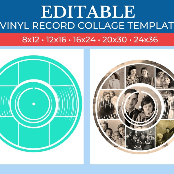 Picture Collage Vinyl Record Template | GridArt Canva | Image Collage | Pic Stitch | Vinyl Record Collage Template