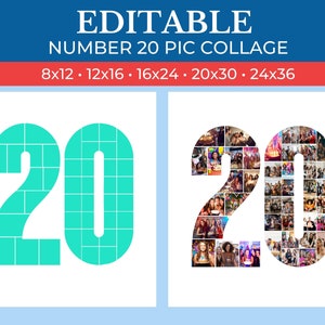 20 Number Collage Frame | 20 Collage Frame Canva Editable | 20th Birthday Collage | 20th Anniversary Collage Frame