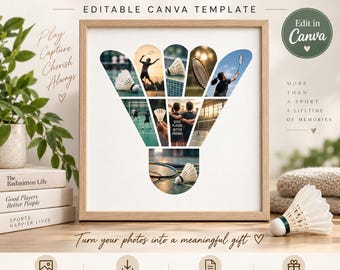 PRINTABLE Badminton Gift Collage Template | Editable Collage for Badminton Fans Gifts | Shuttlecock Collage Frame
