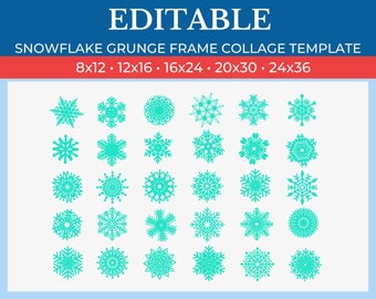 Picture Collage Snowflake Grunge Template | GridArt Canva | Image Collage | Pic Stitch | Snowflake Grunge Collage Template | Gift Idea