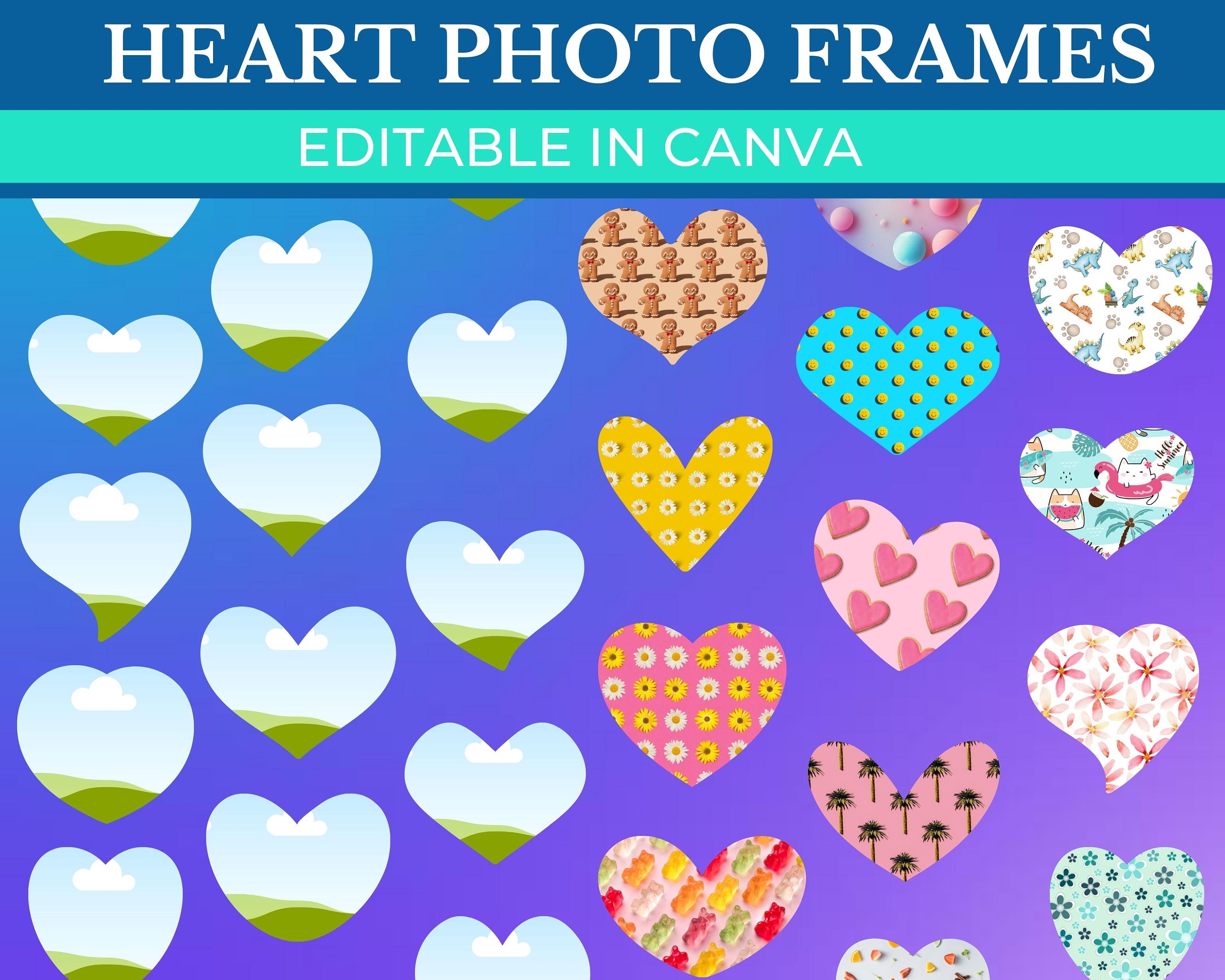 PRINTABLE Heart Photo Frames Canva Heart Shape Frames Canva Etsy