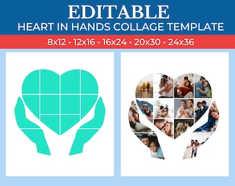 Picture Collage Heart in Hands Template | 14 Photos Collage | GridArt | Image Collage | Pic Stitch | Photo Collage Frame