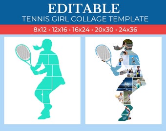 Picture Collage Tennis Girl Template | GridArt Canva | Image Collage | Pic Stitch | Tennis Girl Collage Template