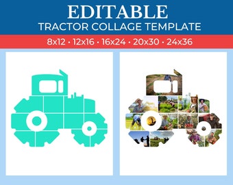 PRINTABLE Tractor Gift Collage Template | Editable Collage Tractor Shape | Collage for Tractor Friend | Canva Custom Tractor Collage