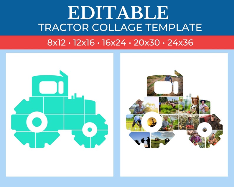 editable collage frame in the shape of Tractor canva