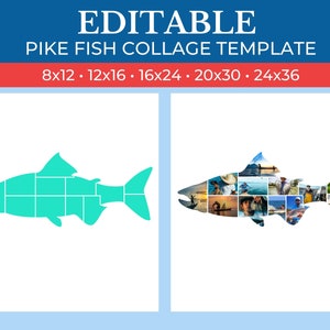 collage gift template in the shape of a Fishing Pike Fish grid art