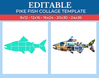 Picture Collage Fishing Pike Fish Template | GridArt | Image Collage | Pic Stitch | Photo Collage Frame | Photo Grid