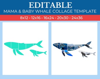 Picture Collage Whale Template | GridArt Canva | Image Collage | Pic Stitch | Whale Collage Template | Mama What and Baby Whale Collage