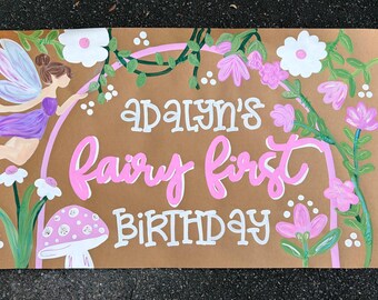 Hand Painted Fairy First Birthday Banner